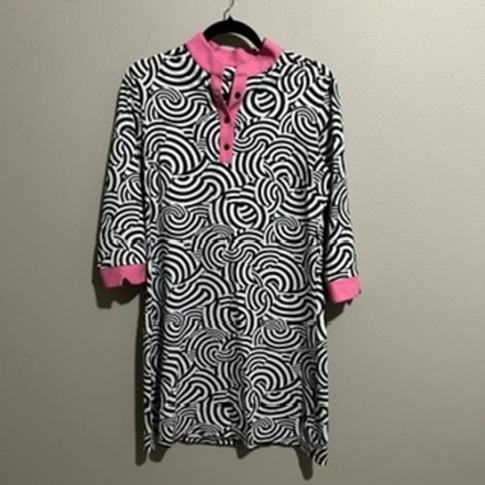 Melly M Womens Pink Black White Swirl Geometric Shift Dress Size Medium USA Made
